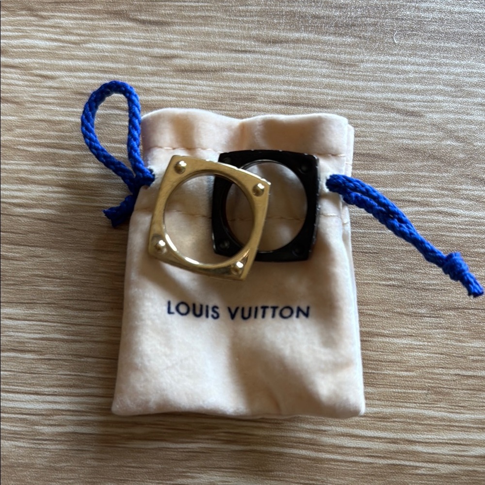 Louis Vuitton Black and Gold Square Rings